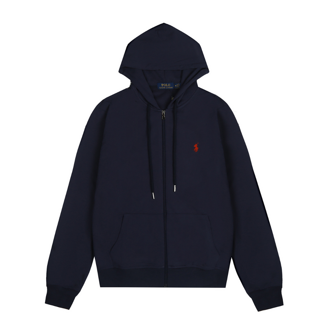 Sweat à Capuche Polo Bleu Marine Zippé