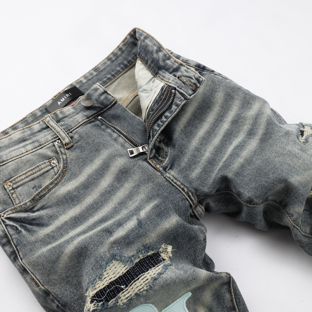Jean Amr Staggered Gris Bleu