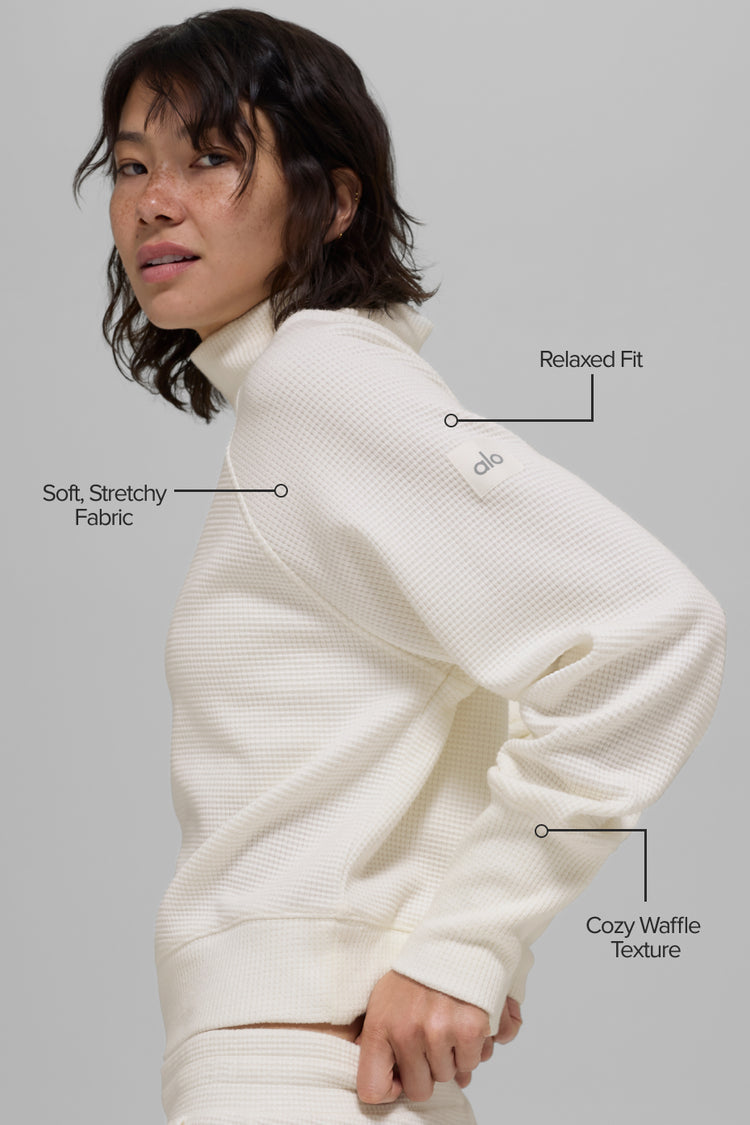 Mock-Neck Sleeve Waffle Weekend Escape Sweater