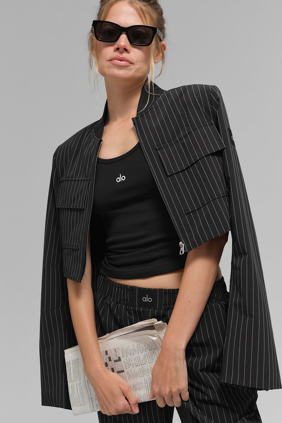 Short Pinstripe Full-Zip Jacket