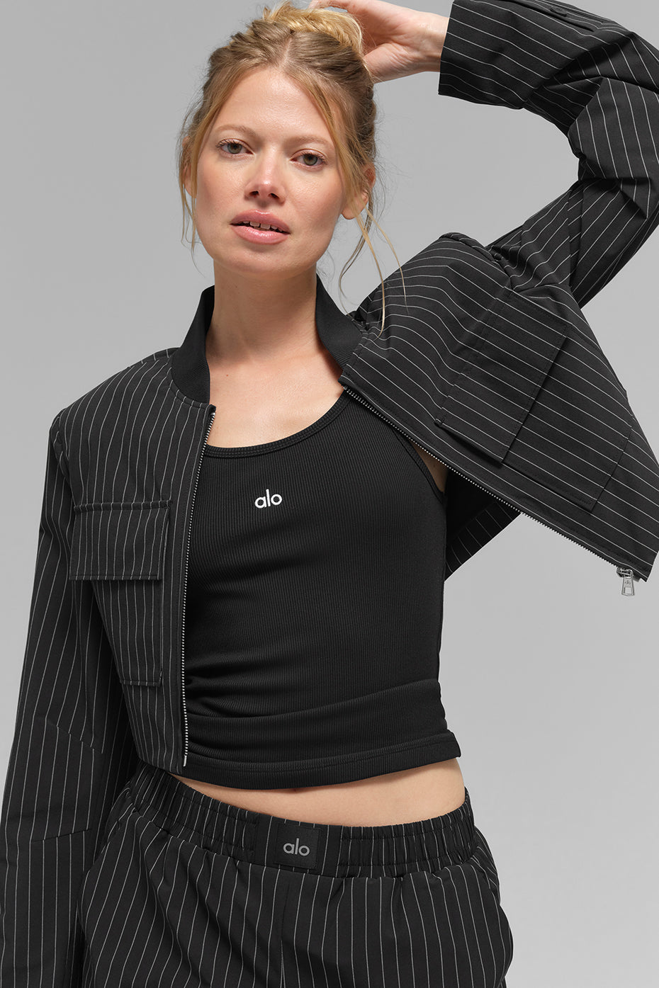 Short Pinstripe Full-Zip Jacket