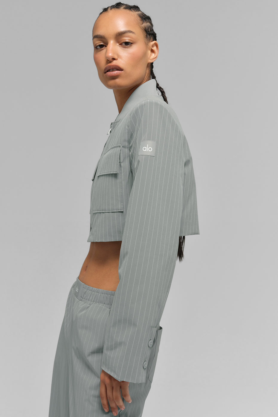 Short Pinstripe Full-Zip Jacket