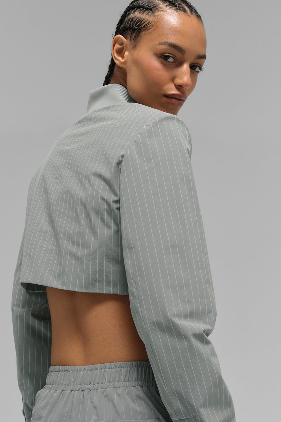 Short Pinstripe Full-Zip Jacket