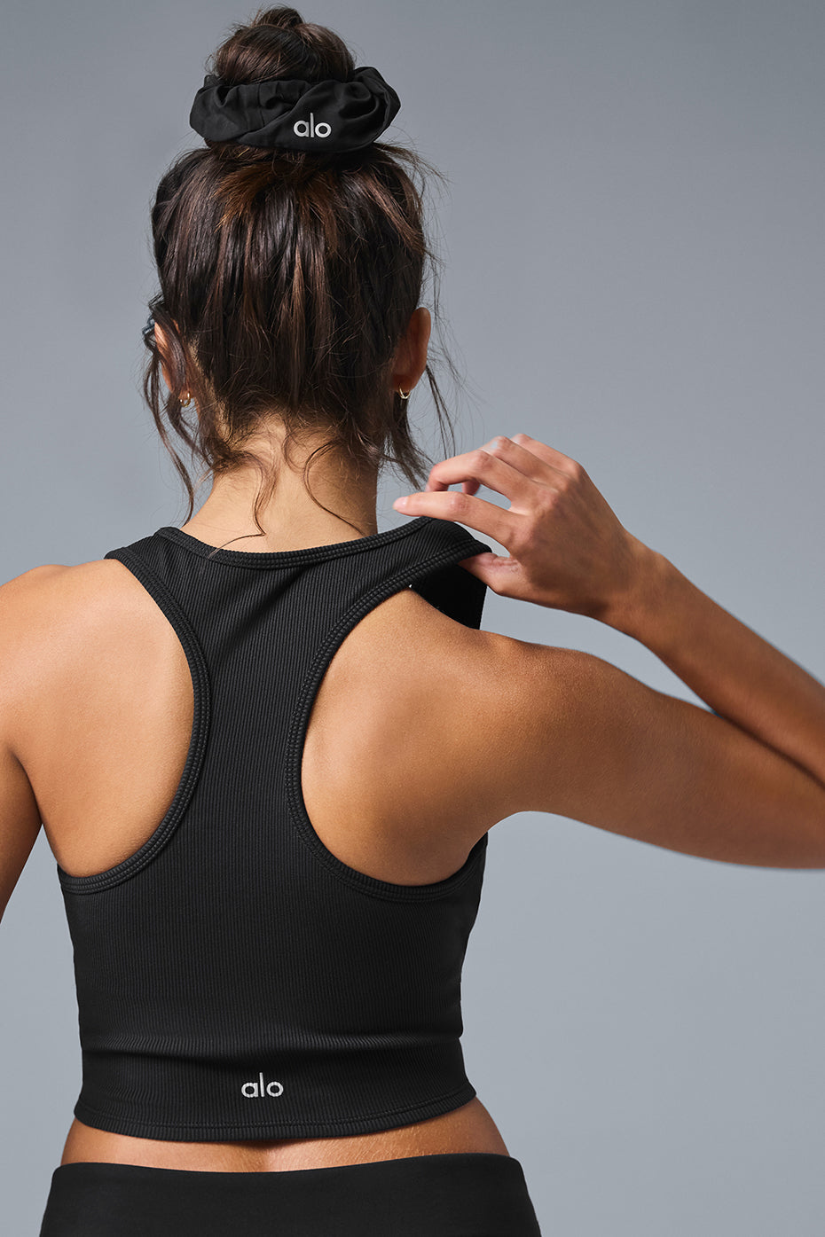 Short Ribbed Racerback Goddess Black Tank
