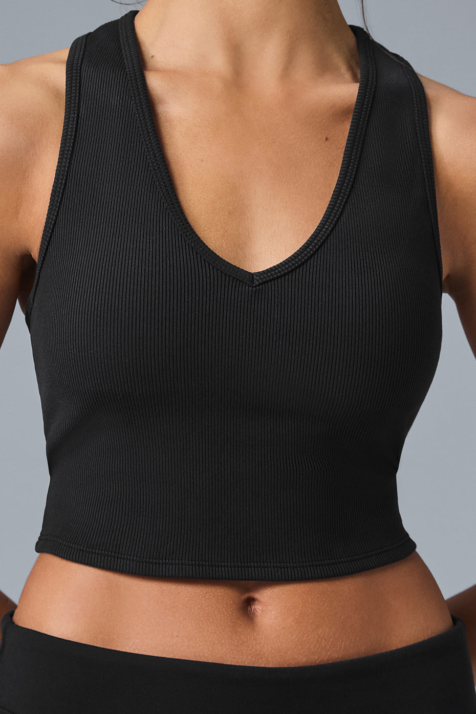 Short Ribbed Racerback Goddess Black Tank