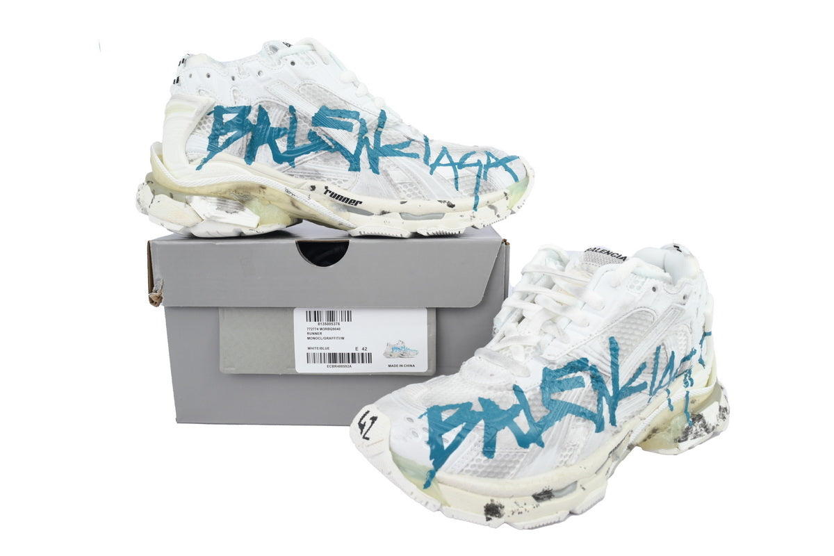 BALENCI Runner Graffiti Blanc Bleu