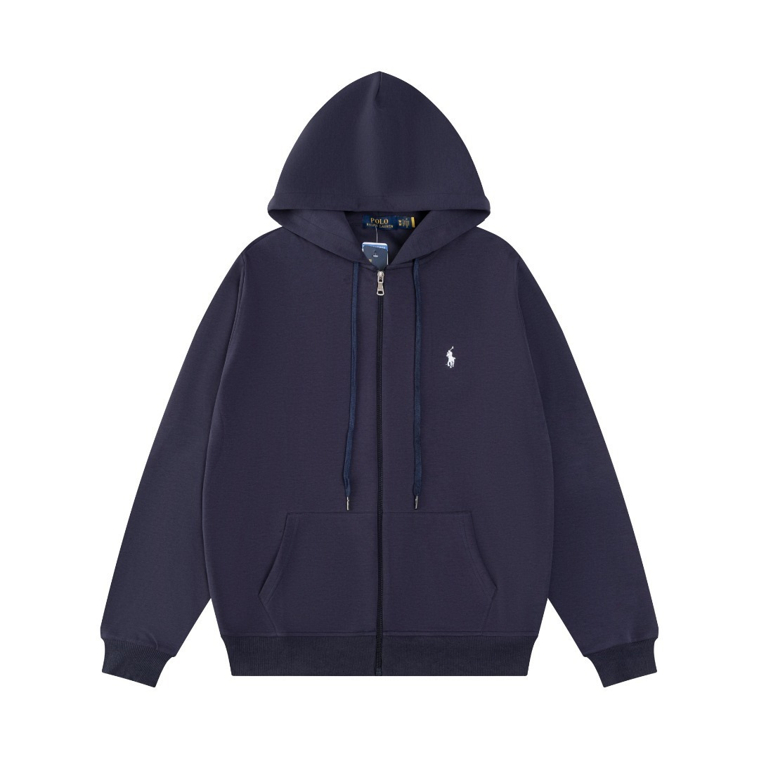 Sweat à Capuche Polo Bleu Marine Zippé