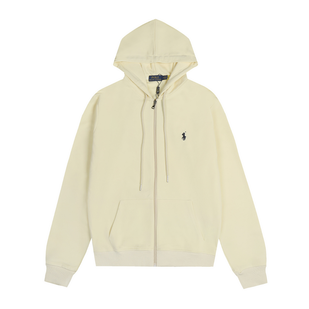 Sweat à Capuche Polo Beige Zippé