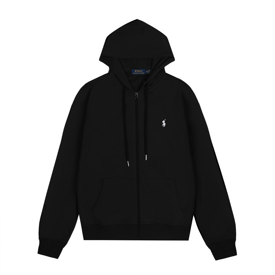 Sweat à Capuche Polo Noir Zippé