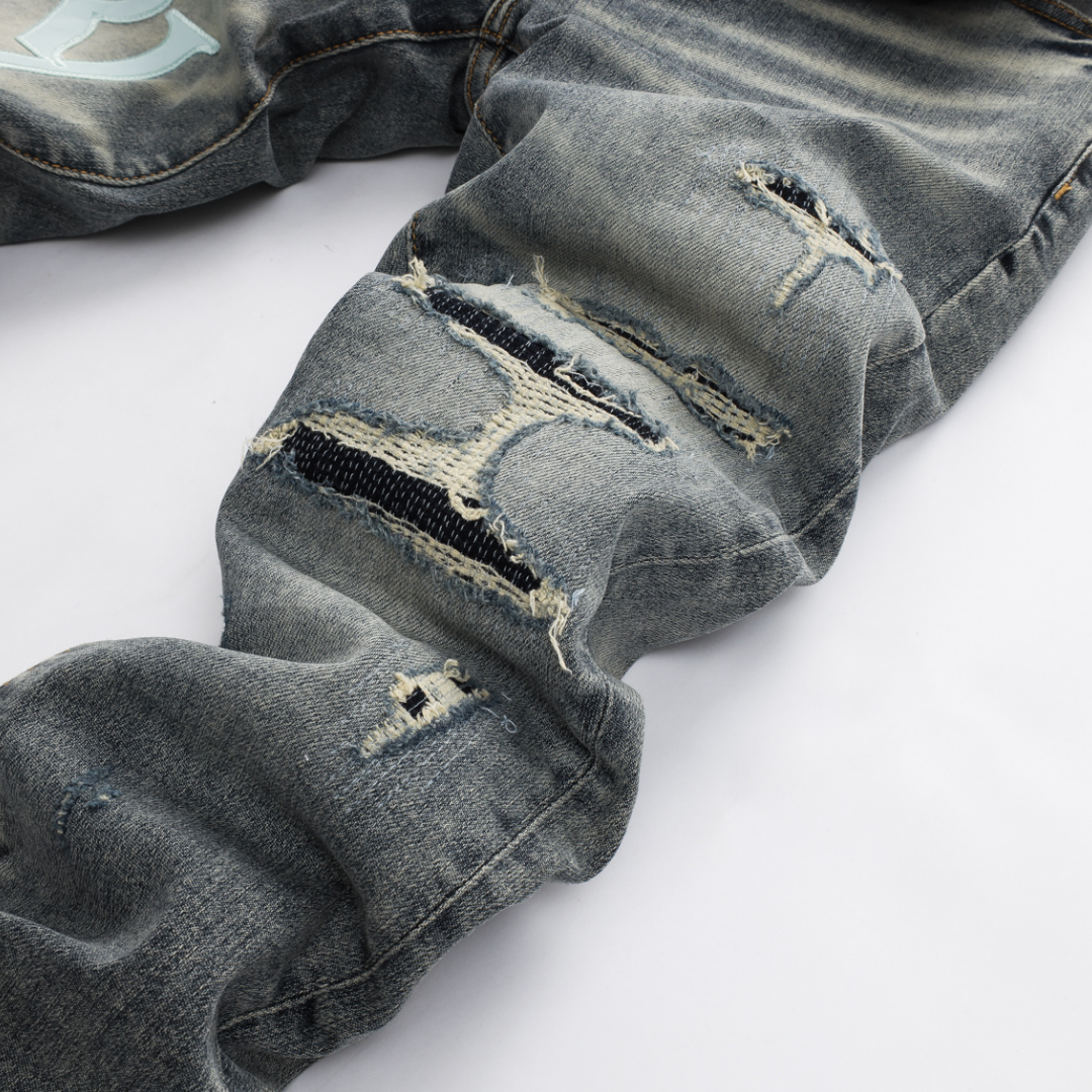 Jean Amr Staggered Gris Bleu