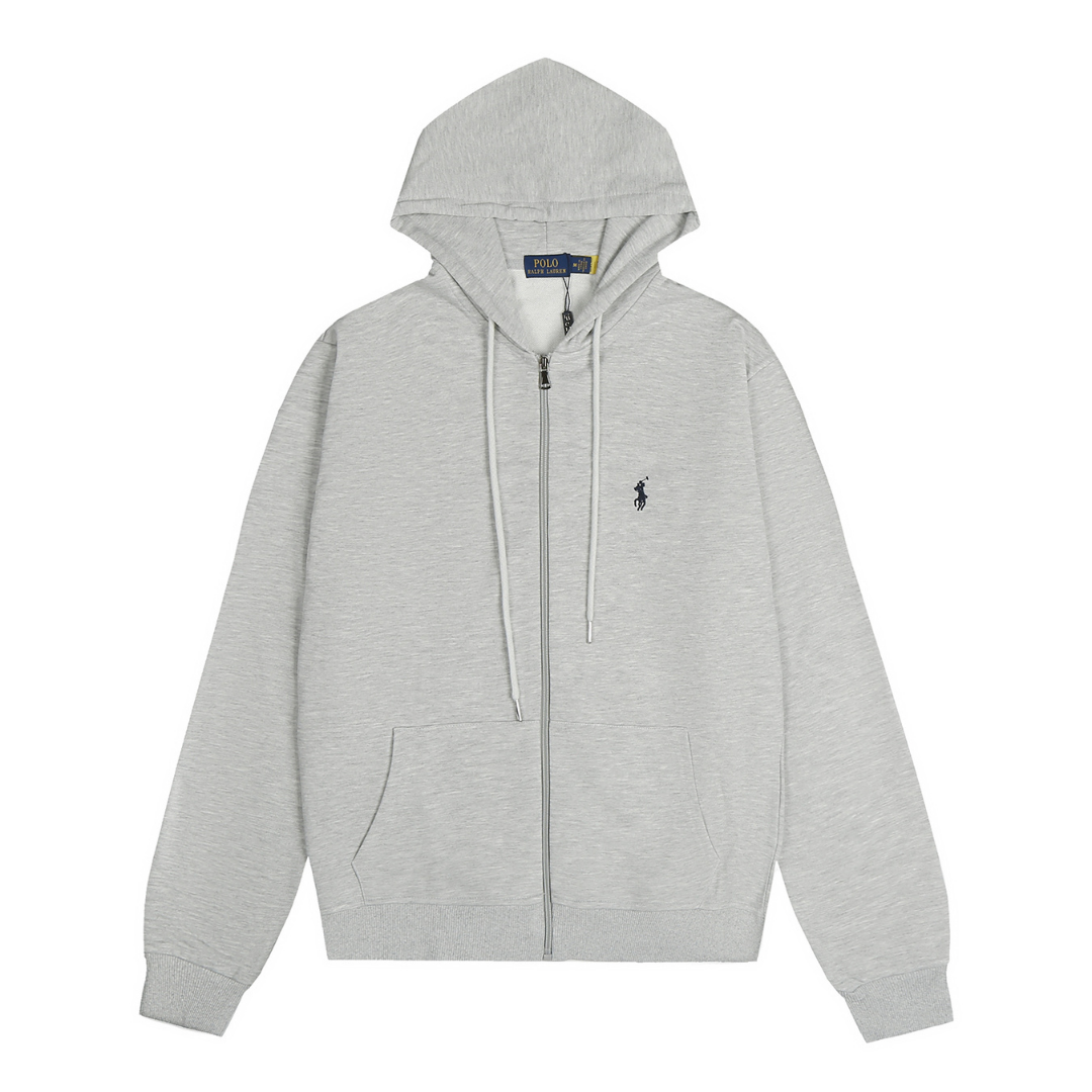Sweat à Capuche Polo Gris Zippé