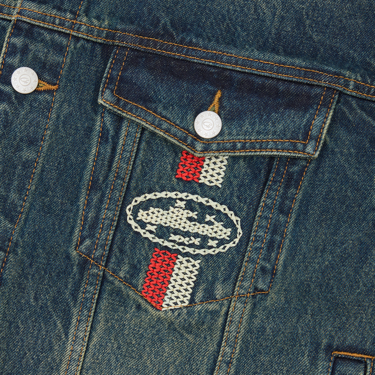 Corteiz Cross-stitch Denim Jacket - Washed Indigo