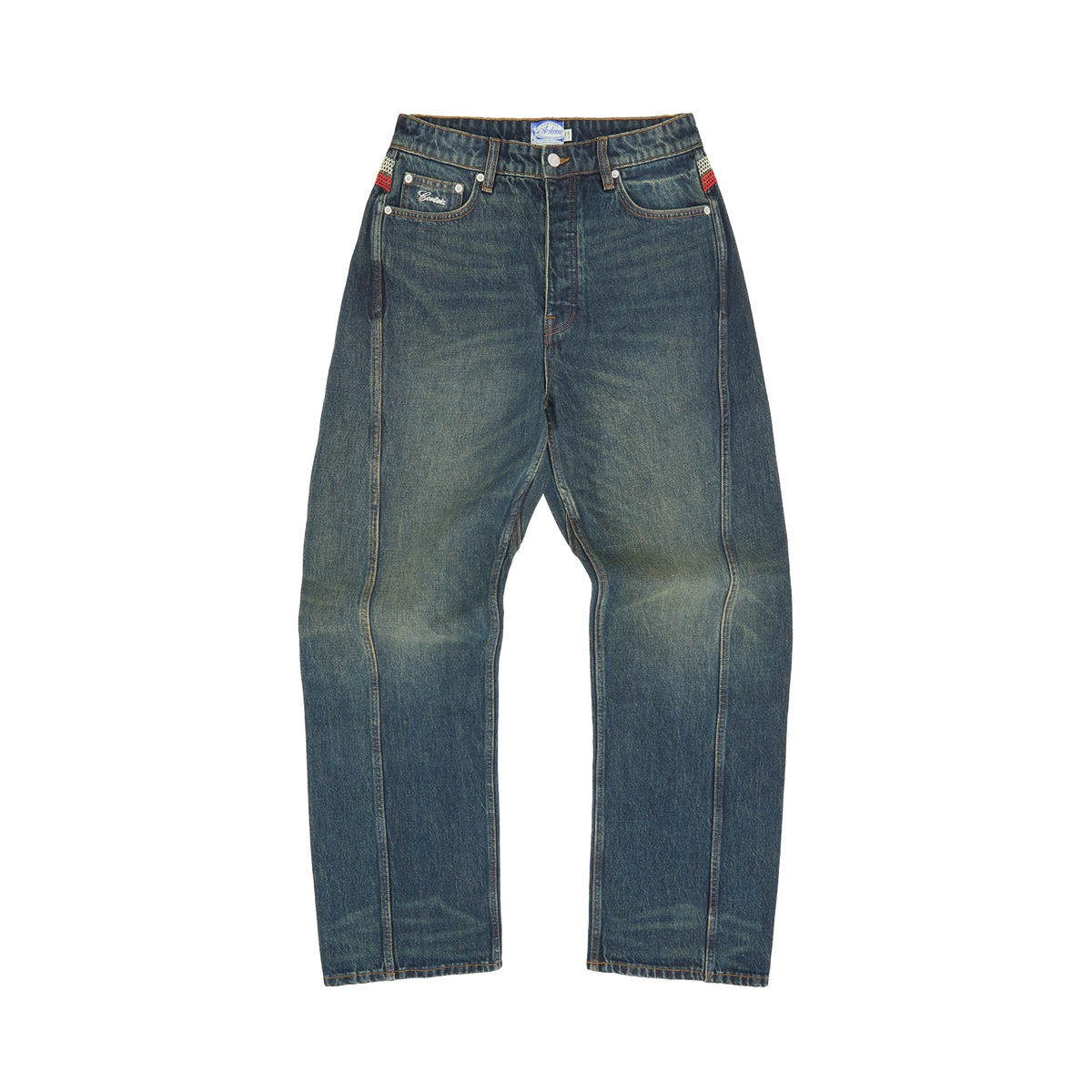 Corteiz Cross-stitch Denim Jeans - Washed Indigo