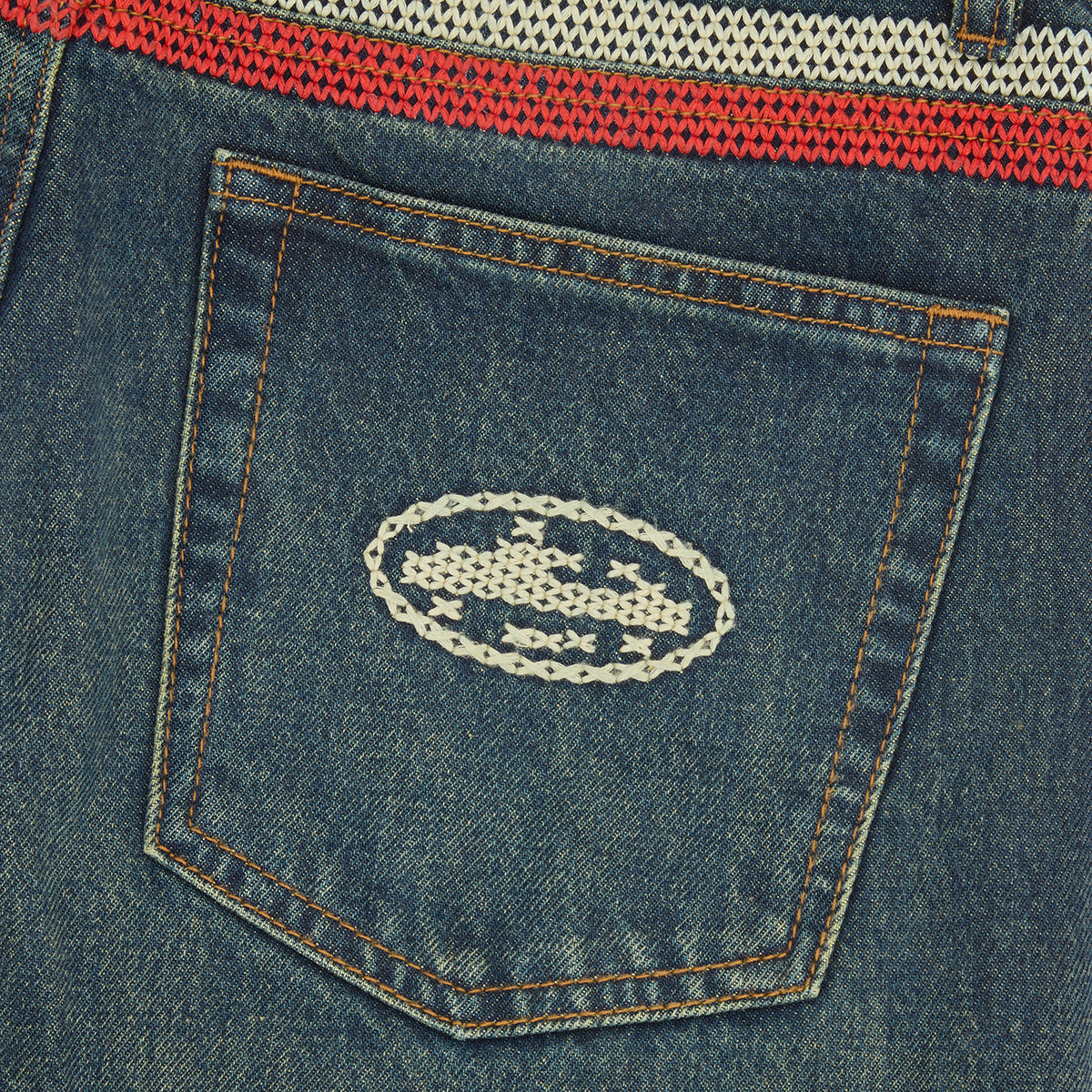 Corteiz Cross-stitch Denim Jeans - Washed Indigo