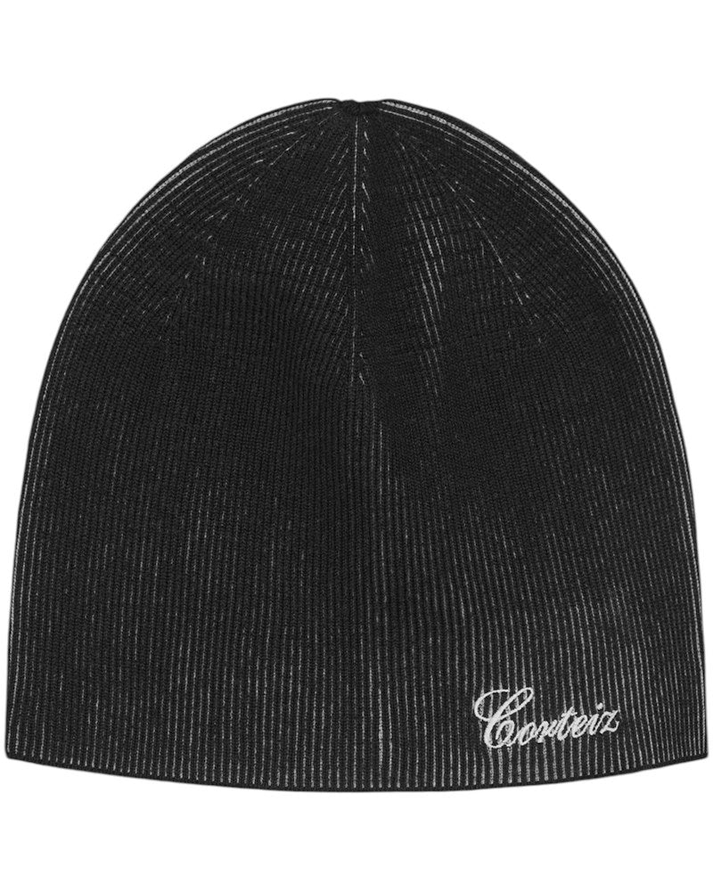 Corteiz 2 Tone Ribbed Knit Beanie - Black