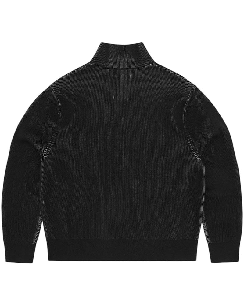 Corteiz 2 Tone Ribbed Knit Zip Up Top - Black
