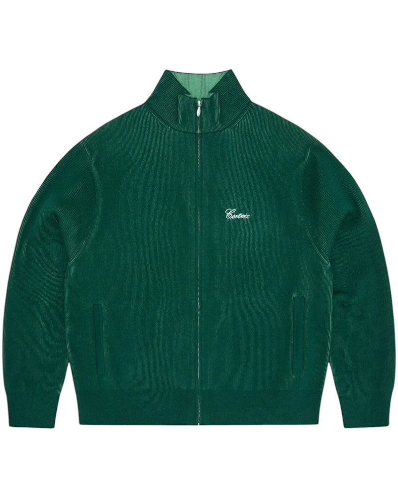 Corteiz 2 Tone Ribbed Knit Zip Up Top - Green