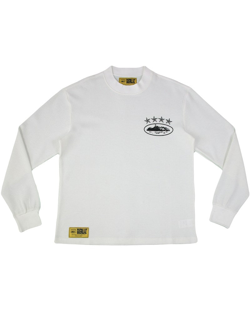Corteiz 4Starz Alcatraz Waffle Longsleeve Shirt - White