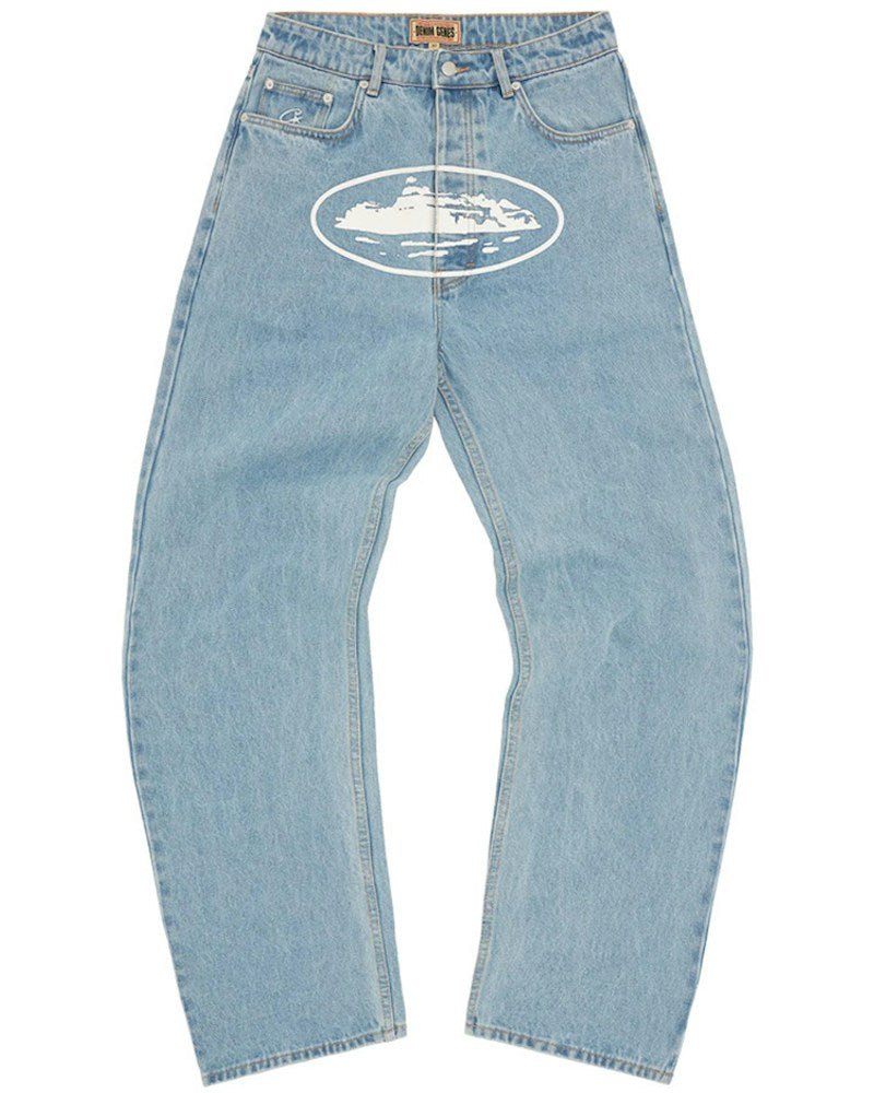 Corteiz Alcatraz Baggy Jeans - Washed Blue