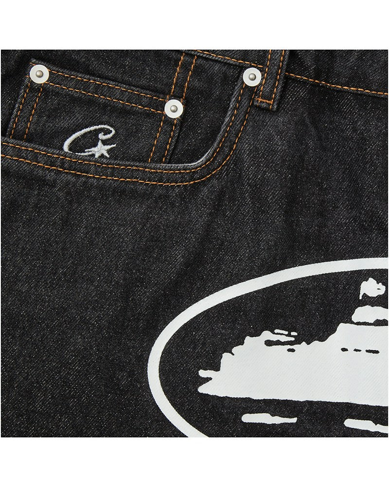 Corteiz Alcatraz Denim Shorts - Washed Black