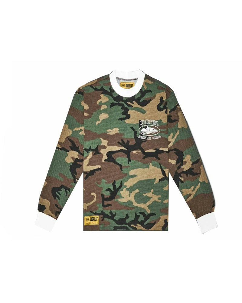 Corteiz Alcatraz Insignia Waffle Longsleeve Shirt - Woodland Camo
