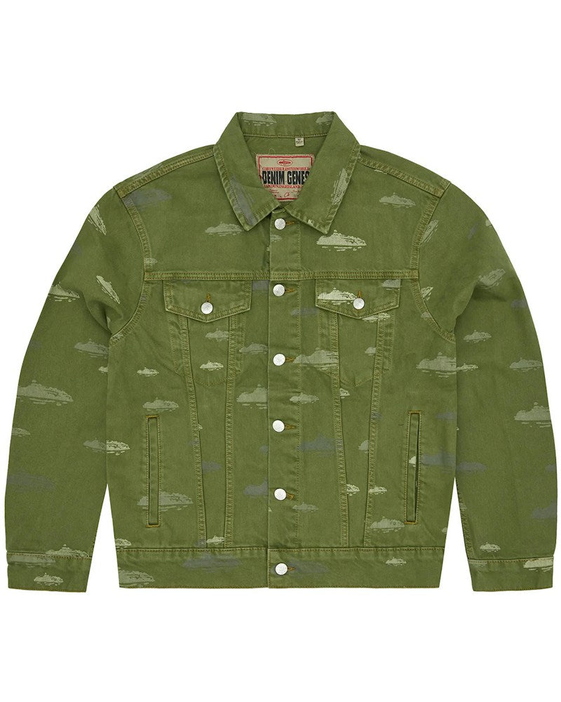 Corteiz Alcatraz Pattern Denim Jacket - Khaki