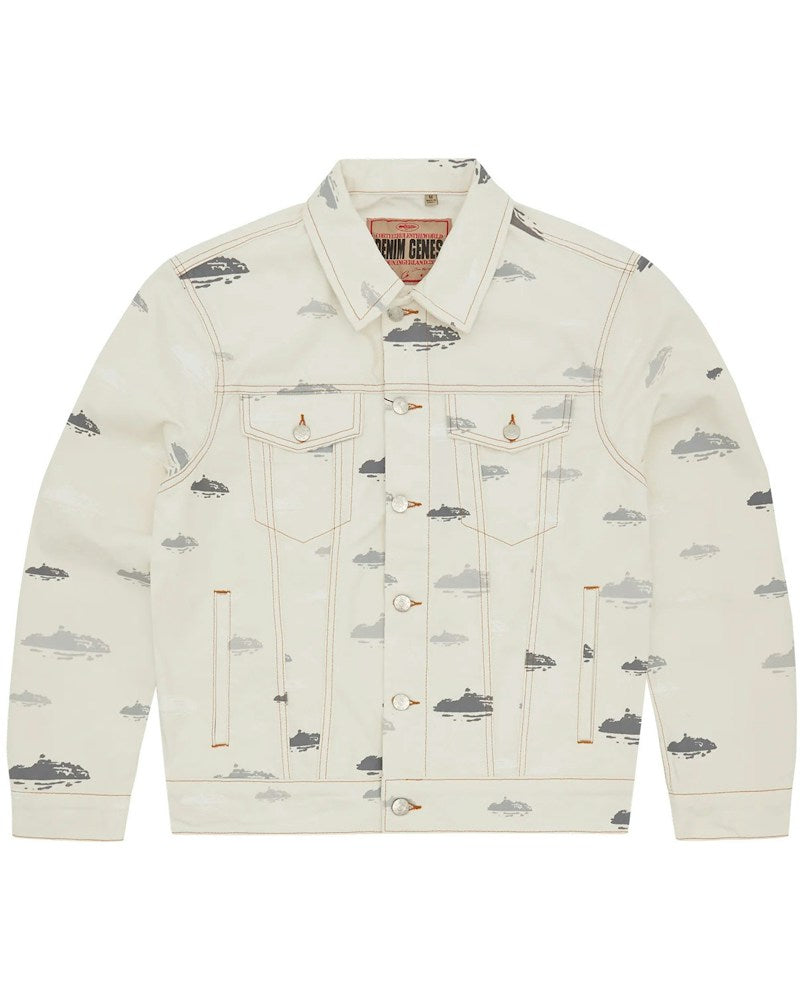 Corteiz Alcatraz Pattern Denim Jacket - White