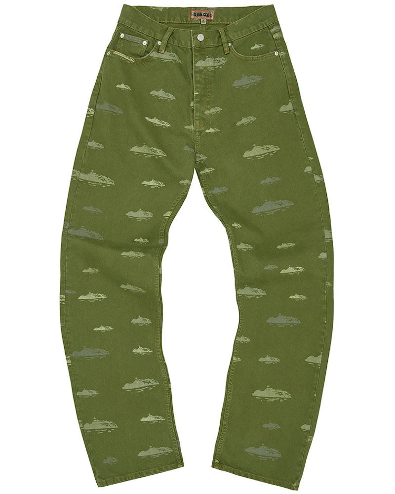 Corteiz Alcatraz Pattern Denim Jeans - Khaki