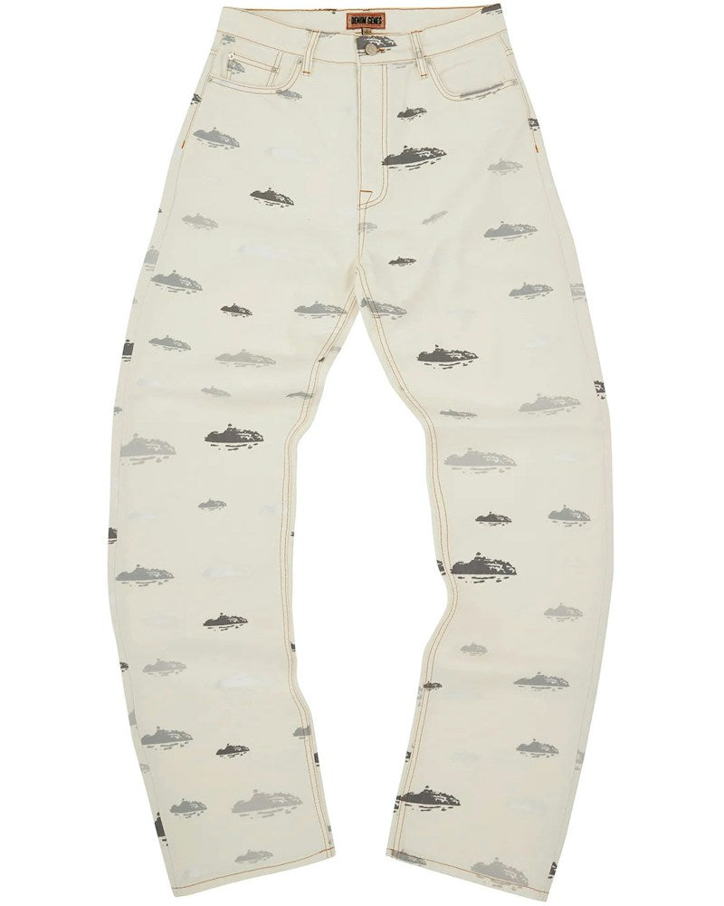 Corteiz Alcatraz Pattern Denim Jeans - White