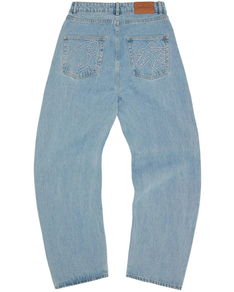 Corteiz Allstarz Denim Baggy Jeans - Washed Blue