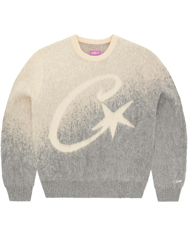Corteiz C Star Gradient Mohair Knit Sweater - Grey