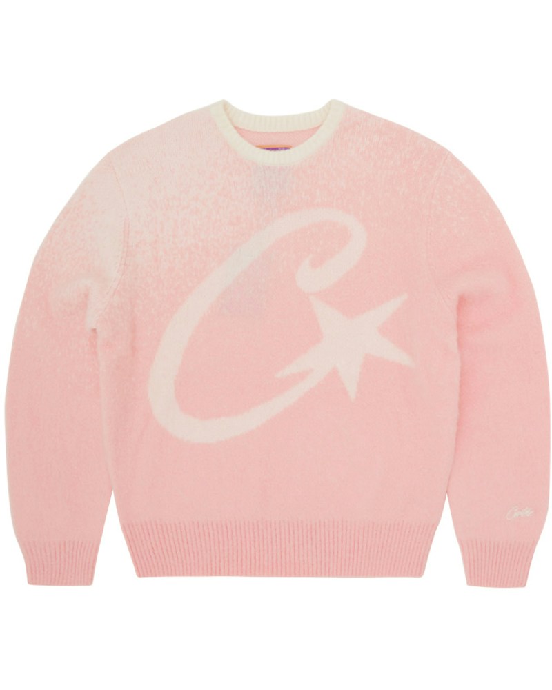 Corteiz C Star Gradient Mohair Knit Sweater - Pink