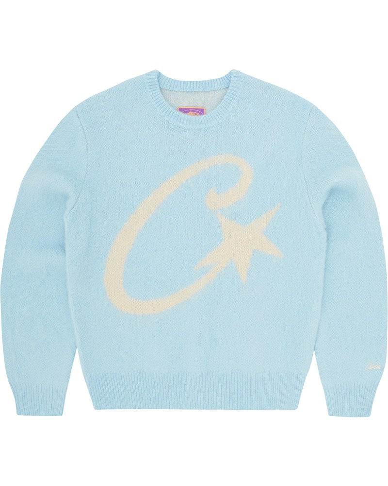 Corteiz C Star Mohair Knit Sweater - Baby Blue