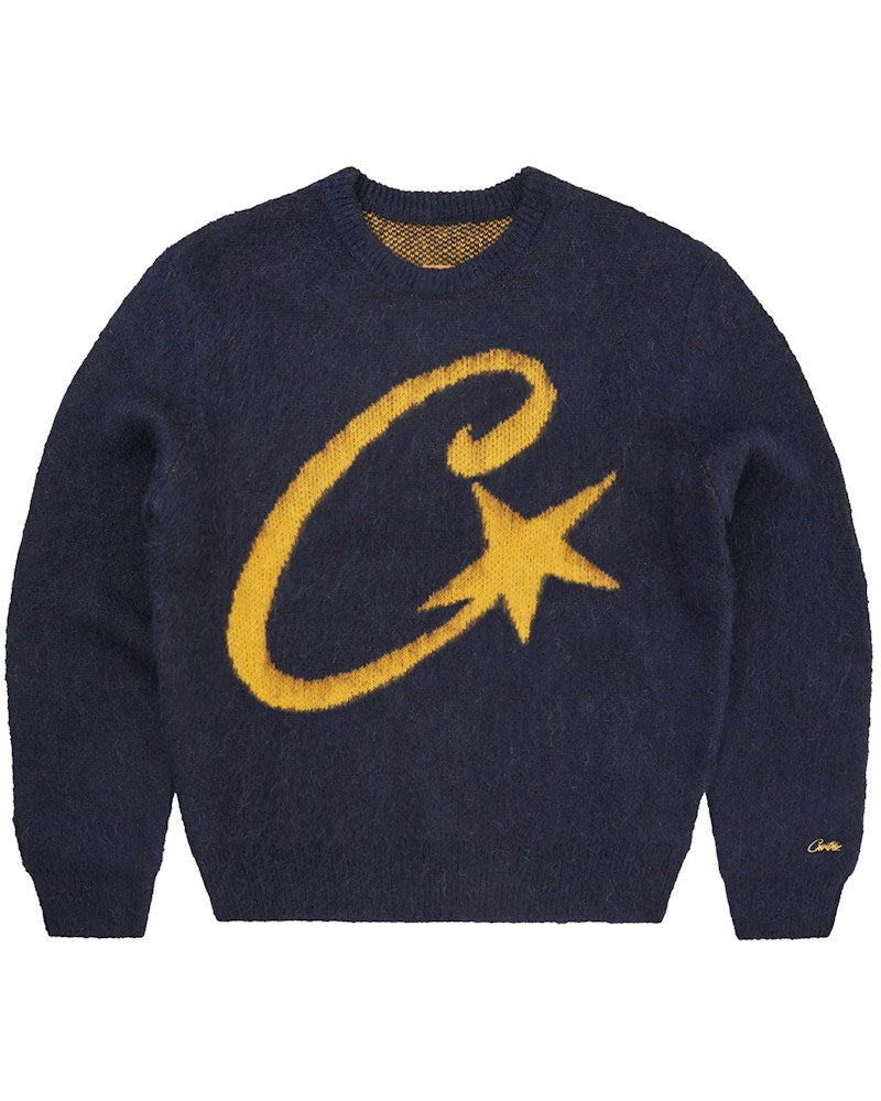 Corteiz C Star Mohair Knit Sweater - Navy