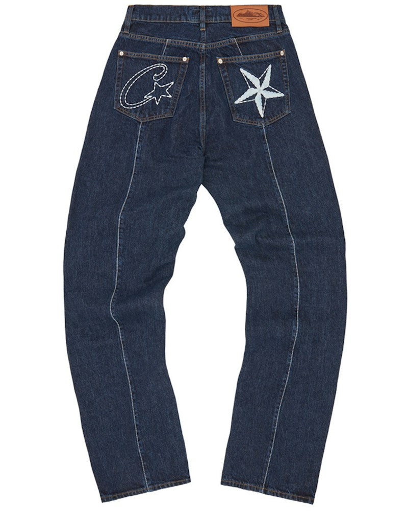 Corteiz C-Star Stitch-Down Jeans - Dark Wash