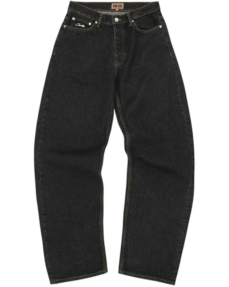 Corteiz Crest Chainstitch Baggy Jeans - Washed Black