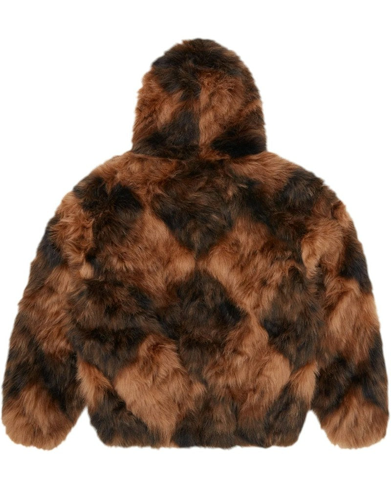 Corteiz Diamond Hooded Fur Jacket - Brown