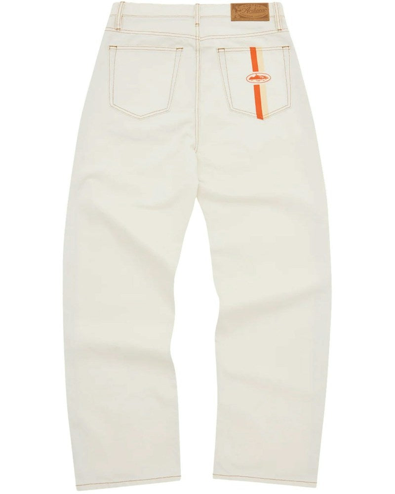 Corteiz Dual Stripe Baggy Jeans - Off White