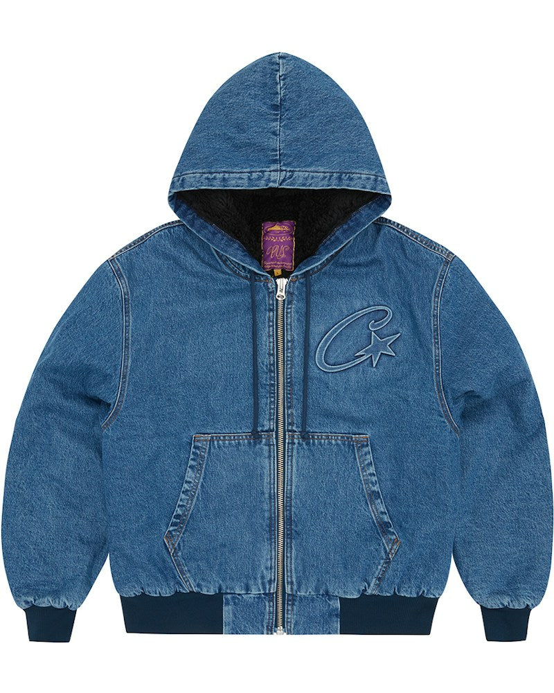 Corteiz Embossed C-Star Denim Work Jacket - Blue