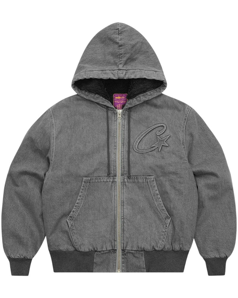 Corteiz Embossed C-Star Denim Work Jacket - Grey