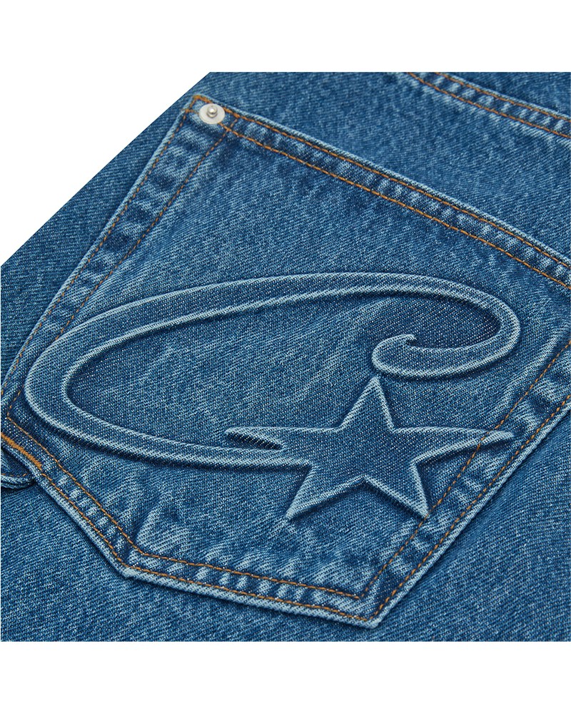 Corteiz Embossed C-Star Denim Work Pant - Blue