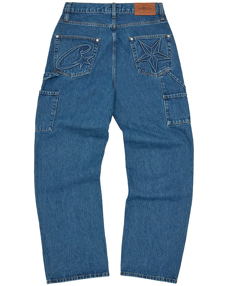 Corteiz Embossed C-Star Denim Work Pant - Blue