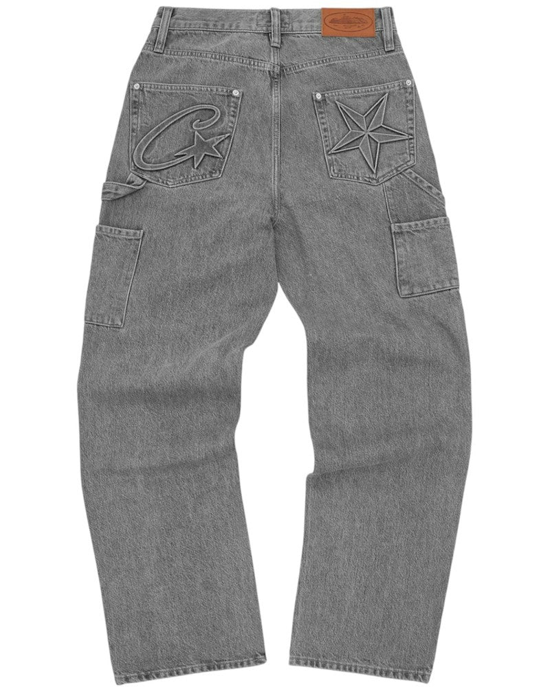 Corteiz Embossed C-Star Denim Work Pant - Grey