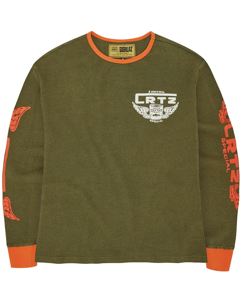 Corteiz Gasolina Waffle Longsleeve - Tonal Khaki/Burnt Orange