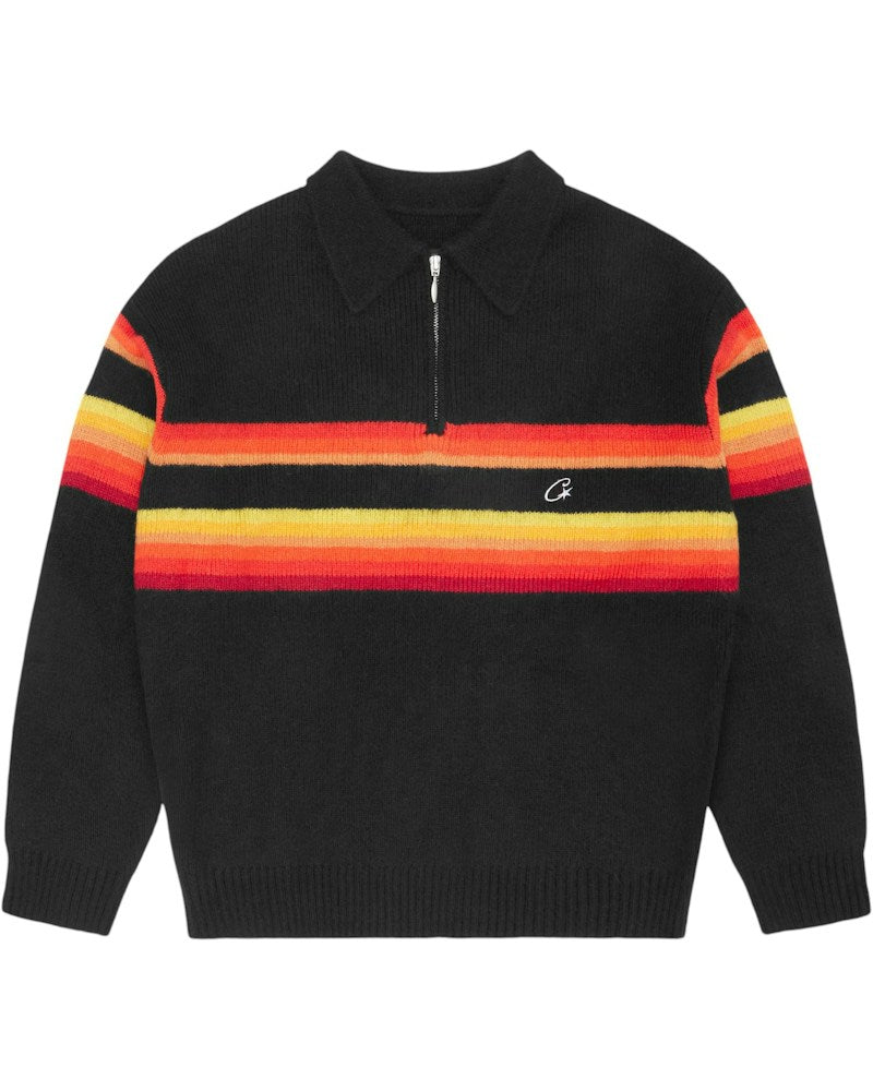 Corteiz Gradient Half Knit Zip Pullover - Black