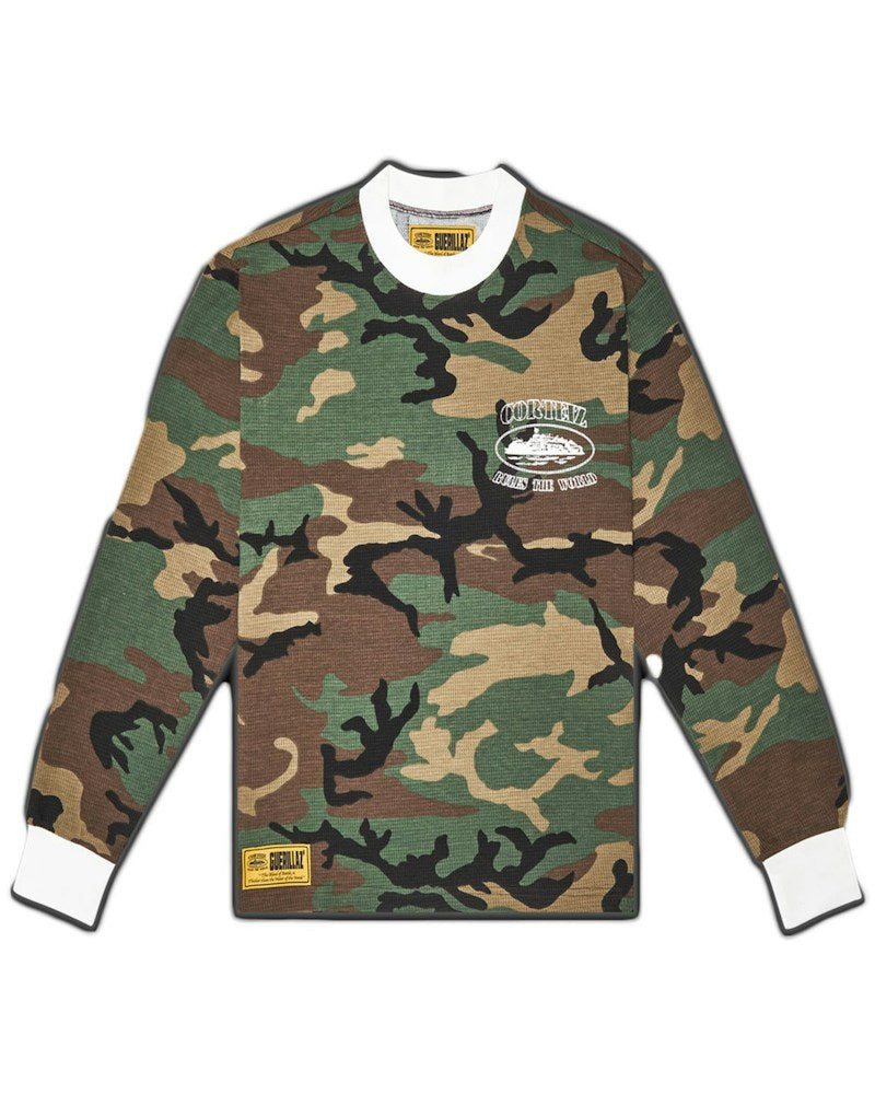 Corteiz Insignia Longsleeve Waffle T-Shirt - Woodland Camo