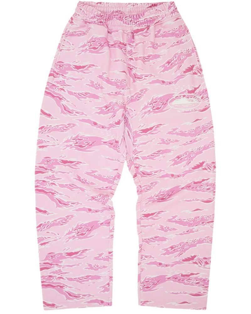 Corteiz Island Puff Print Open Hem Sweatpant - Pink Tiger Camo