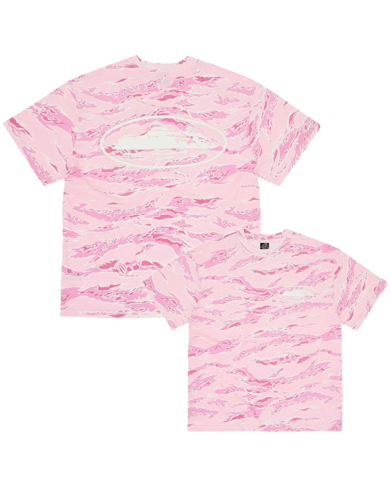Corteiz Island Puff Print Tee - Pink Tiger Camo