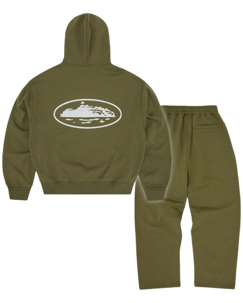 Corteiz Island Puff Print Tracksuit - Olive
