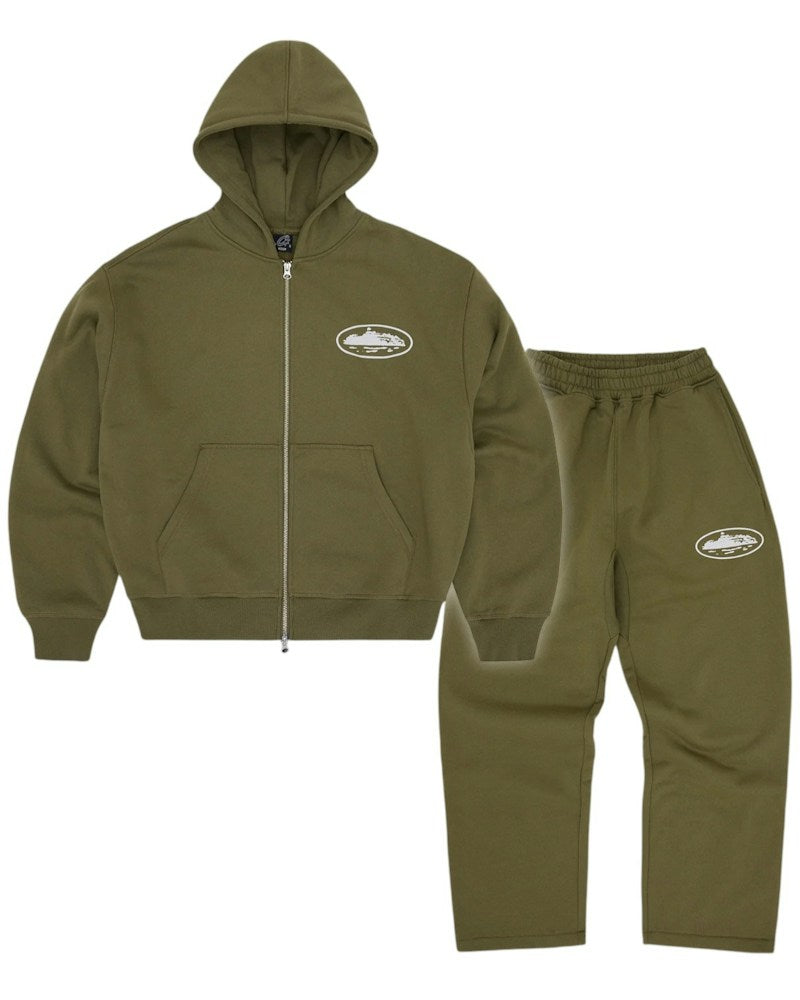 Corteiz Island Puff Print Tracksuit - Olive